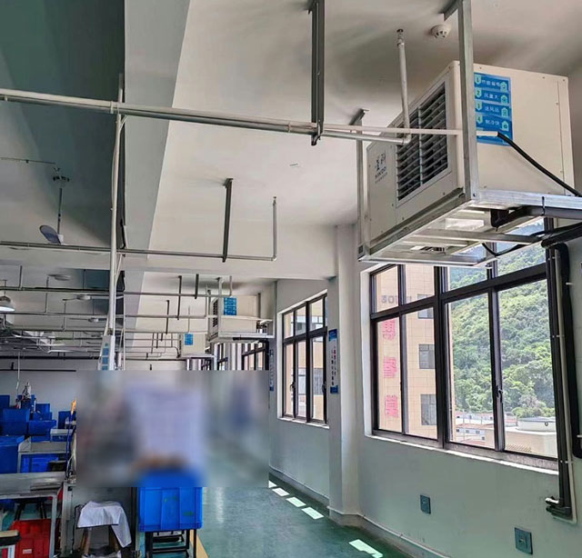 汽配廠整體降溫，使用蒸發(fā)冷省電空調(diào)-臥式軸流機(jī)組
