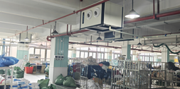 制衣廠整體制冷降溫，應(yīng)用蒸發(fā)冷省電空調(diào)-臥式射流機(jī)組